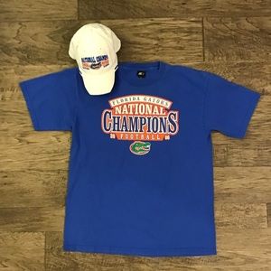 University of Florida 2006 National Champions Football T-Shirt Size L with Hat